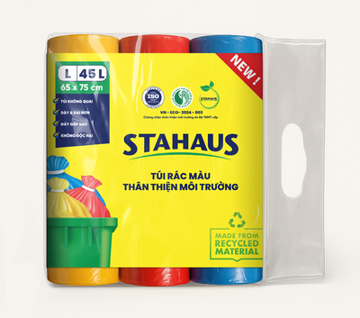 Túi rác TTMT Stahaus (xanh, hồng, vàng) size L 65x75cm (45L) 3 cuộn/ 1kg