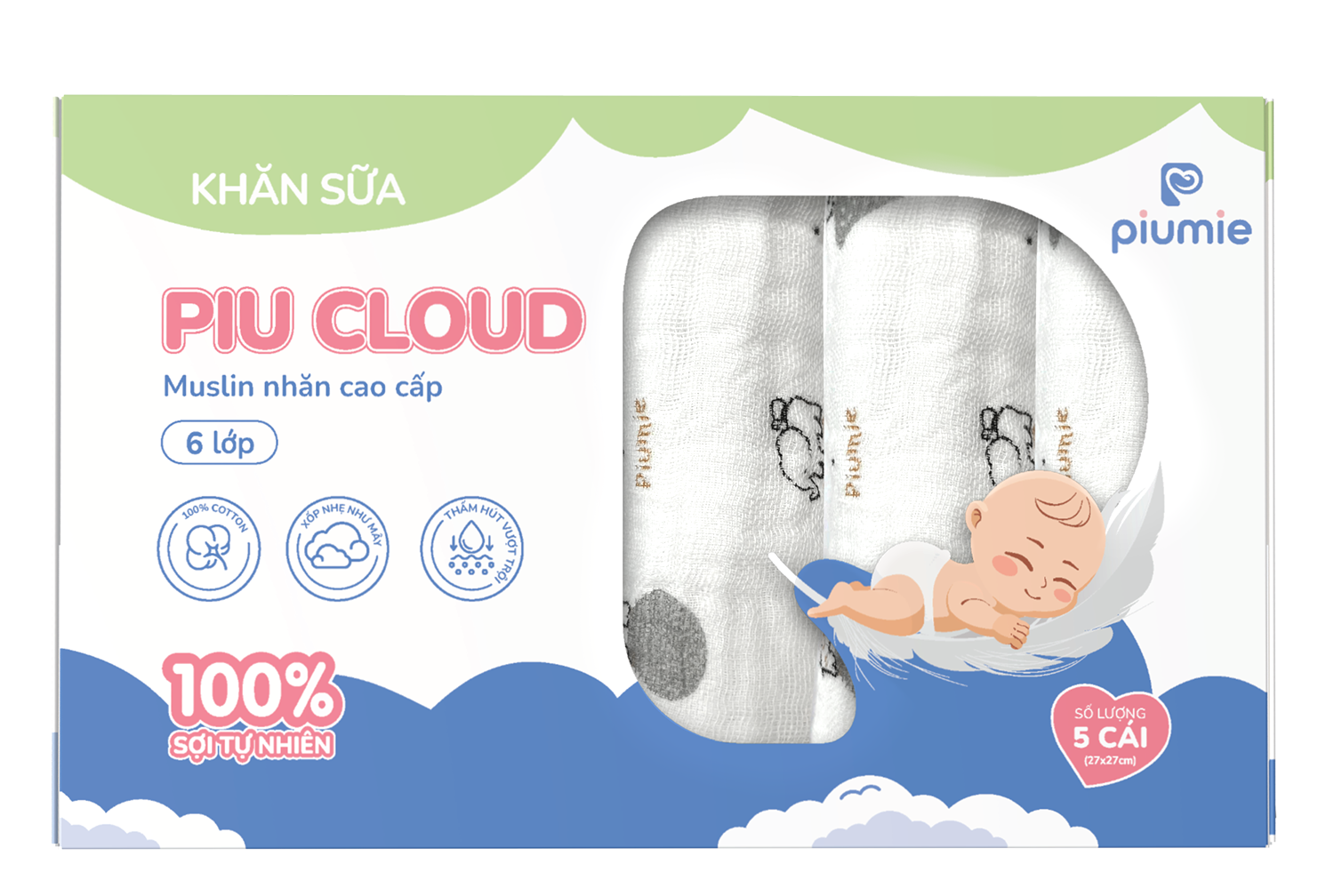 Khăn sữa Muslin nhăn 6 lớp